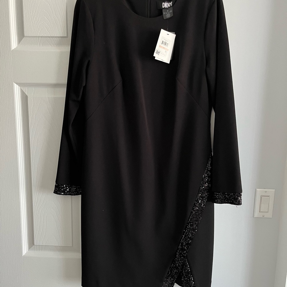 DKNY Black Sequin Trim Dress
